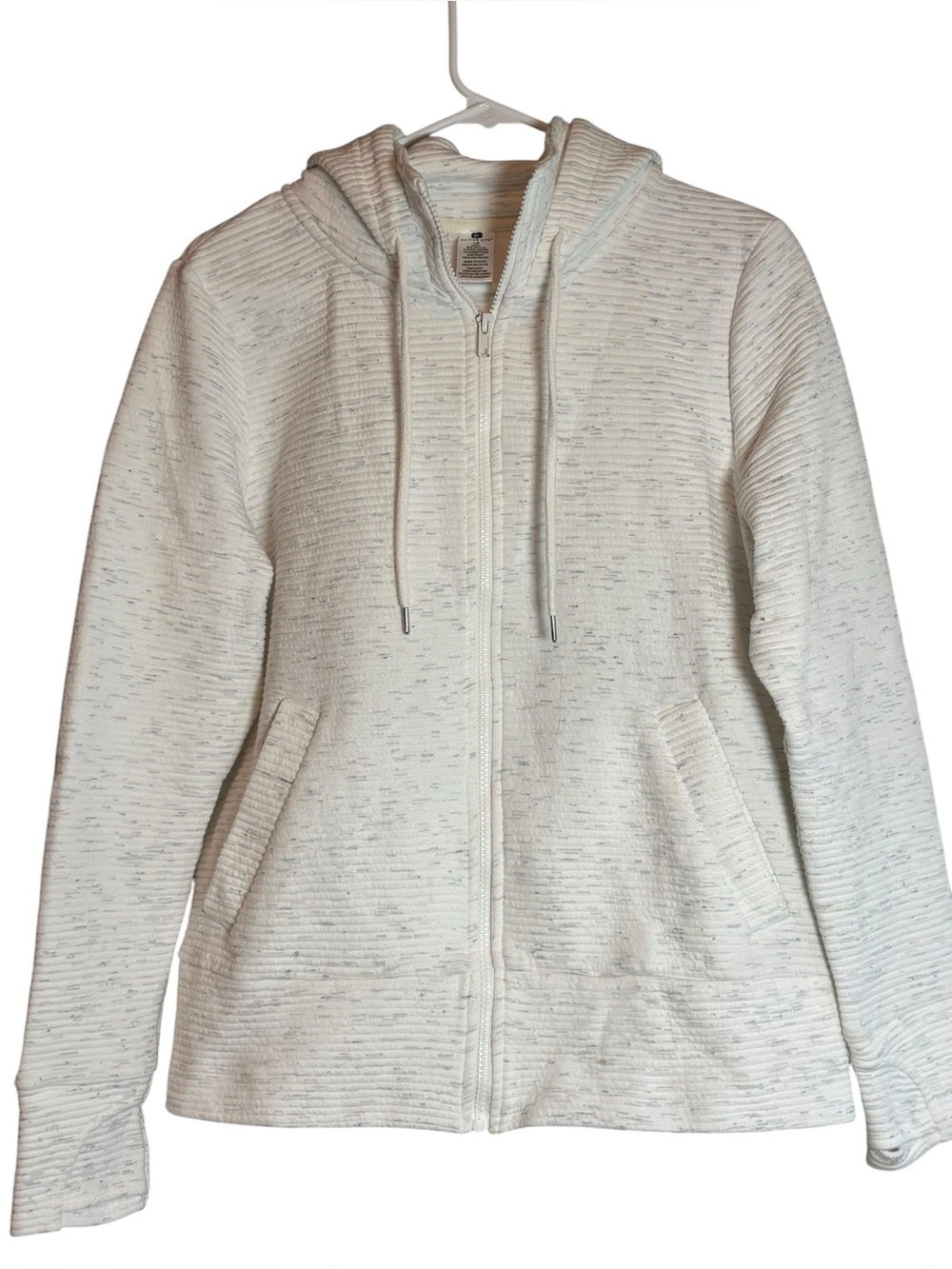 Active Life Women’s Size Large Cream Textured Full Zip Hoodie With Thumbholes